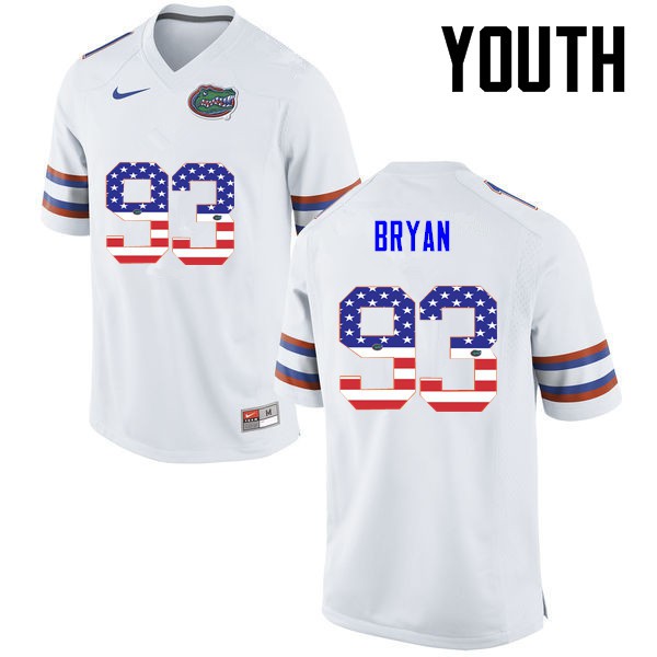 Florida Gators Youth #93 Taven Bryan College Football USA Flag Fashion White